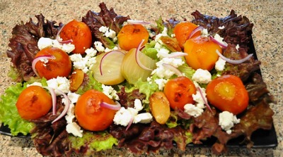Golden Beets with Red Onion and Feta on a large platter