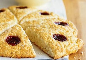 Coconut Scones on a plate in a pinwheel arrangement