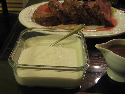 Horseradish Sauce in a dish next to steak