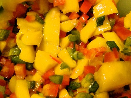close up image of fresh mango salsa