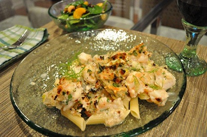 Creamy Seafood Casserole from the whitefish recipe collection served on a glass plate