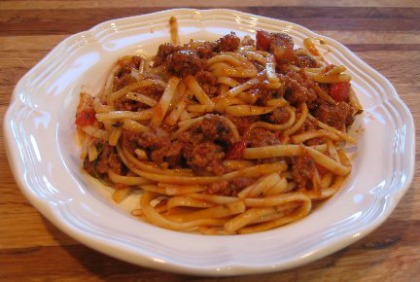 Cincinnati Style Spaghetti served on a white dinner plate