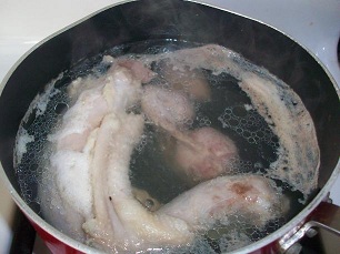 turkey giblets cooking in a pot