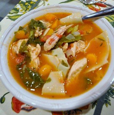 Turkey Noodle Spinach Soup