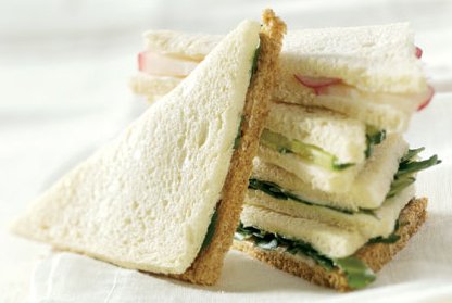 Watercress Tea Sandwich wedges stacked in a tower