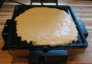 Batter in waffle iron