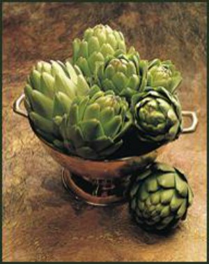 Basket of whole artichokes