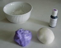 Marbling Fondant ingredients on a white counter top