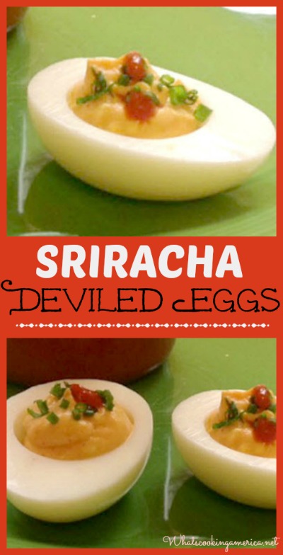 Sriracha deviled eggs collage and graphic
