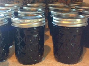 rows of jarred Blackberry Jam from blackberry recipe collection