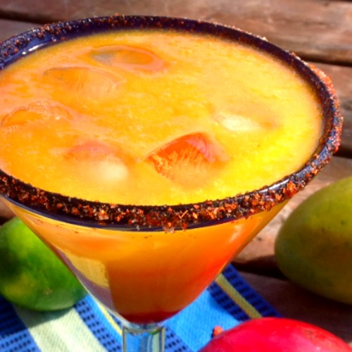 close up image of Fresh Mango Margarita in margarita glass