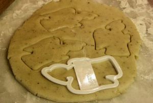 Cutting dough into cookie shapes