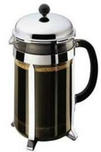 French Press filled with freshly brewed coffee