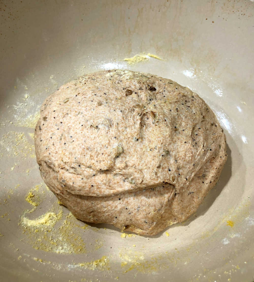 nutty grain bread in dutch oven