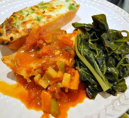 Red Snapper Victoria on a white dish