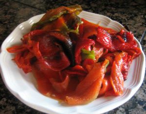 Roasted and skinned chile peppers