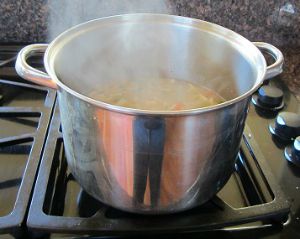 Pot of chicken noodle soup