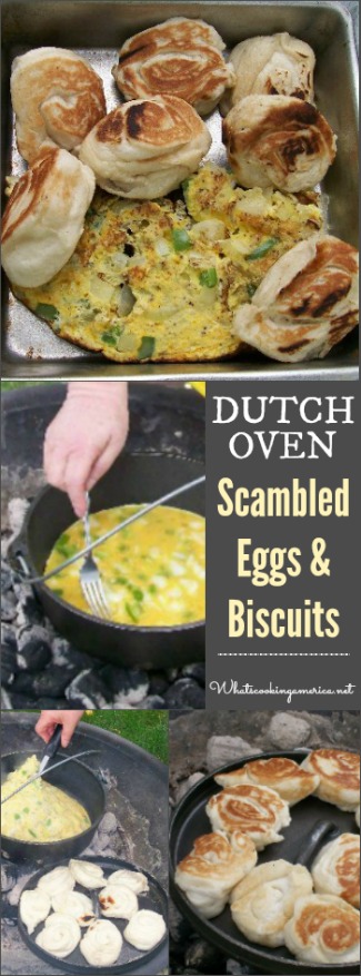 Dutch Oven Scrambled Eggs and Biscuits