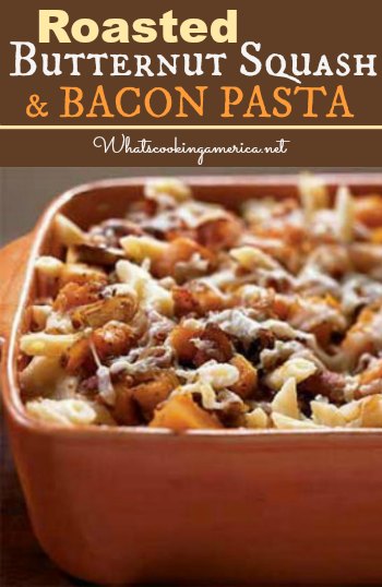 Butternut Squash Bacon Pasta with graphic