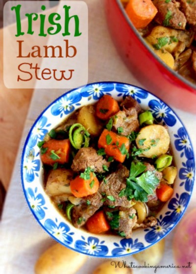 Irish Lamb Stew in a blue floral bowl