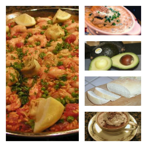 Collage of Easy Paella Dinner Menu dishes