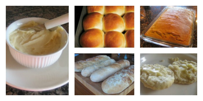 Five images of Turkey Dinner bread and spread ideas