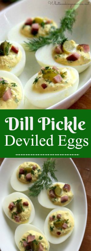 Dill Pickle Deviled Eggs collage with graphic