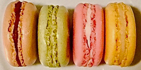 4 different Classic French Macarons Cookies lined up