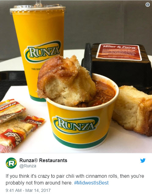 Runza Twitter post para Chili and Cinnamon Rolls