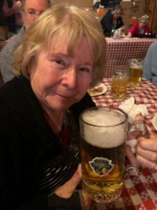 Linda and her beer stein Oregon Alpenfest Food Travels What's Cooking America