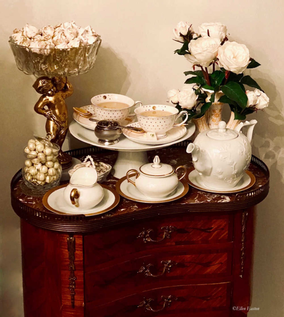 Winter white afternoon tea table