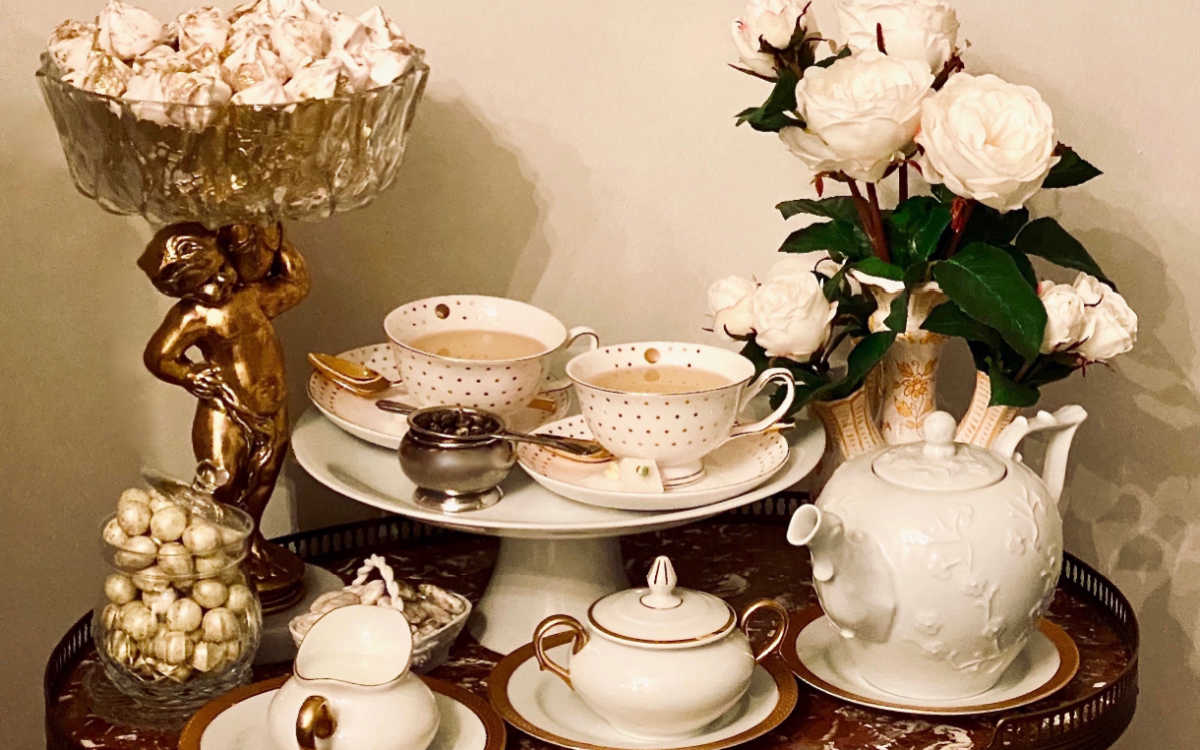 Winter white afternoon tea table